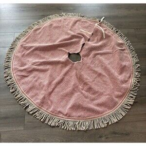 Merry Christmas Tree Skirt Boho Bohemian Farmhouse Chic Red Beige Fringe 48"